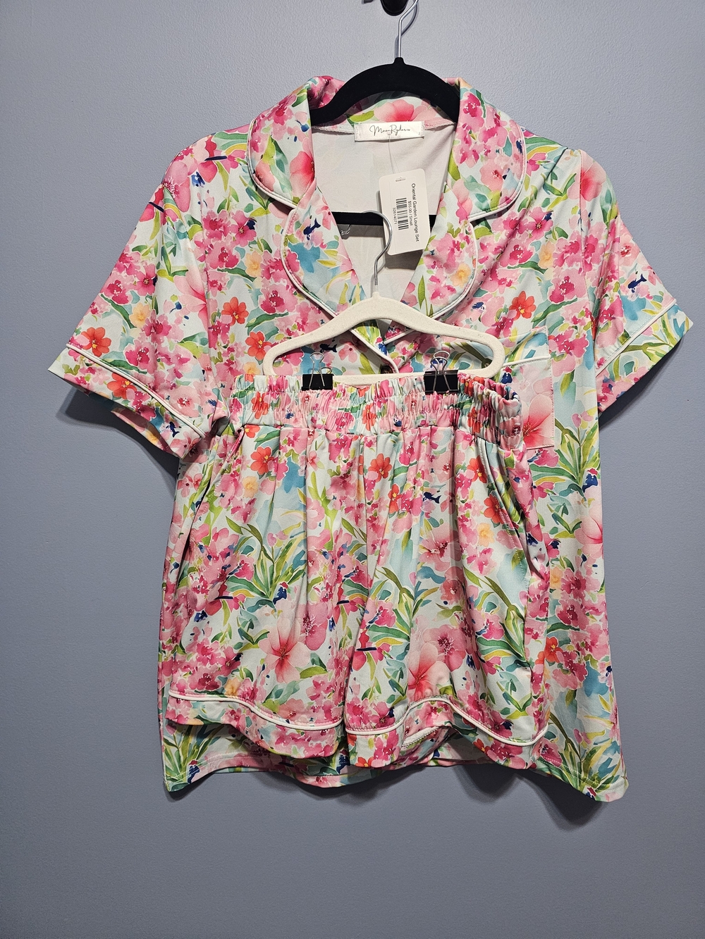 Moon Ryder Women’s Floral 2pc Pajama Set Button-Front Collared Short Sleeve S